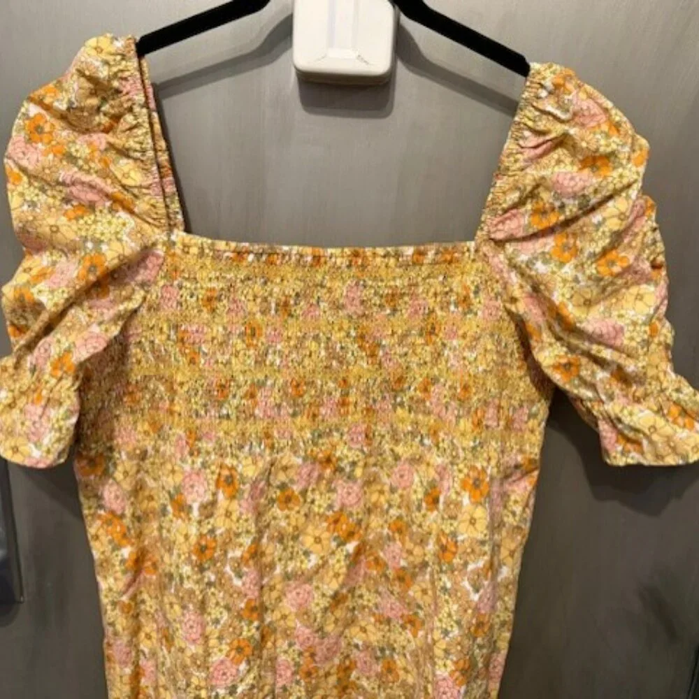 Retro & Other Stories cotton floral printed smock mini dress in multi - Picture 6 of 16